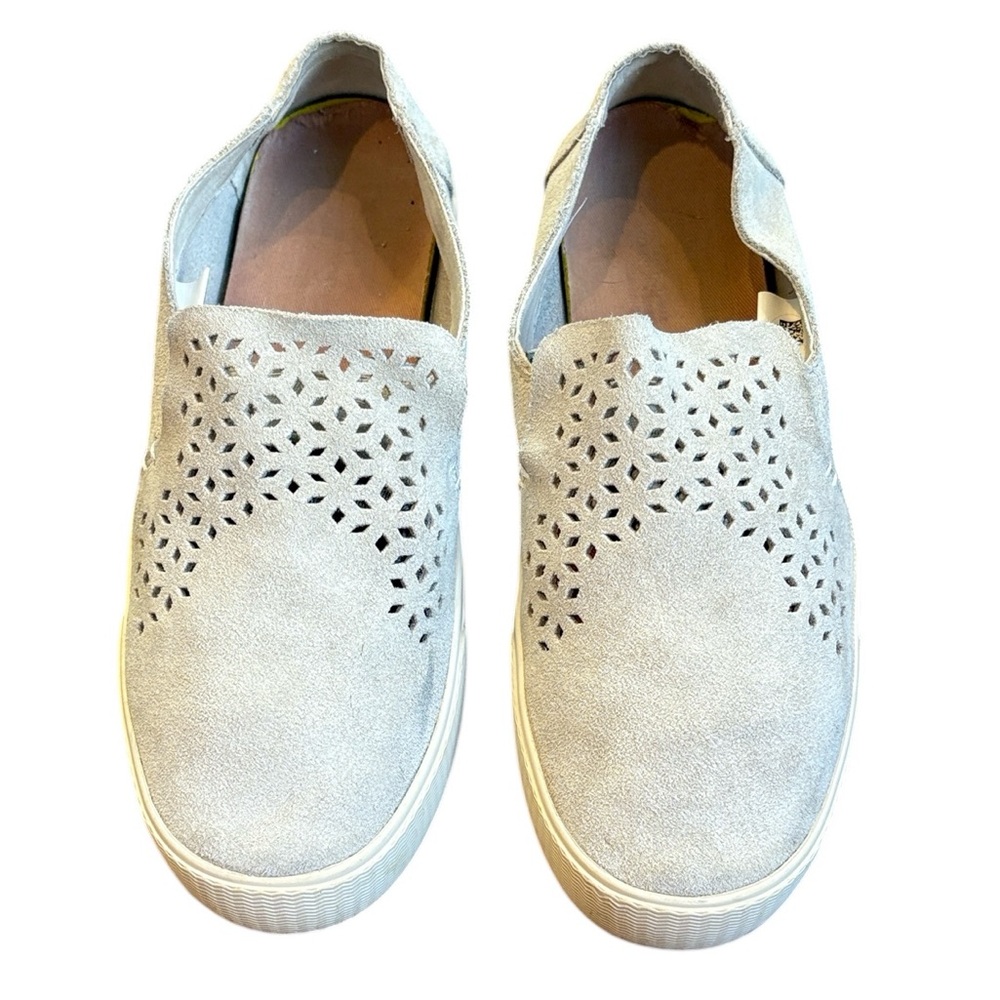 Toms Sunset Birch Suede Leather Slip On Women’s 9 Ivory Light Gray Laser Cut